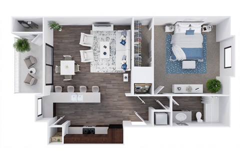 Floor plan for 1 bed, 1 bath, 585 sqft